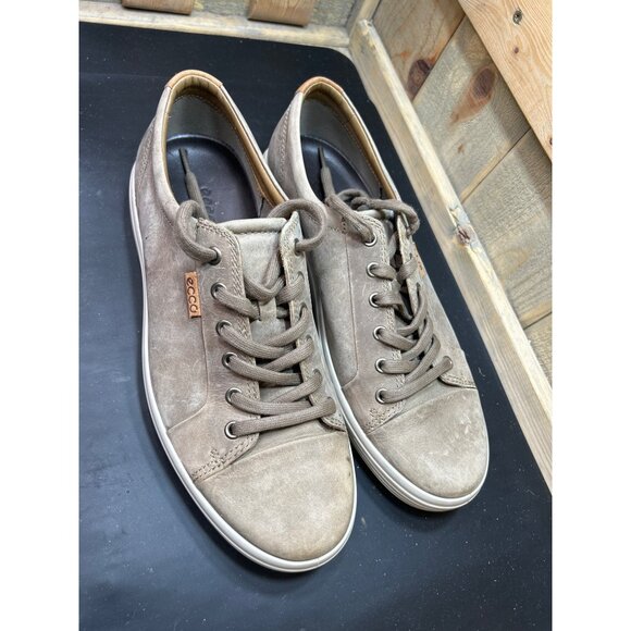 Ecco Mens Soft 7 LaceUp Sneakers Size 10 10.5 Distressed Stone Taupe Leather - Picture 2 of 9